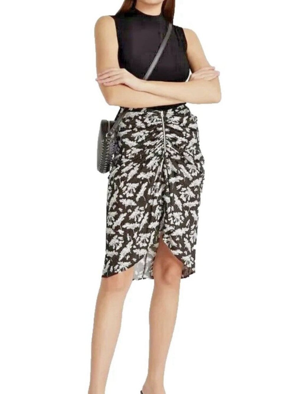 Rag & Bone Sabeen Skirt Size XS‎ Zip Ruched Front Black & White Stretch Poly